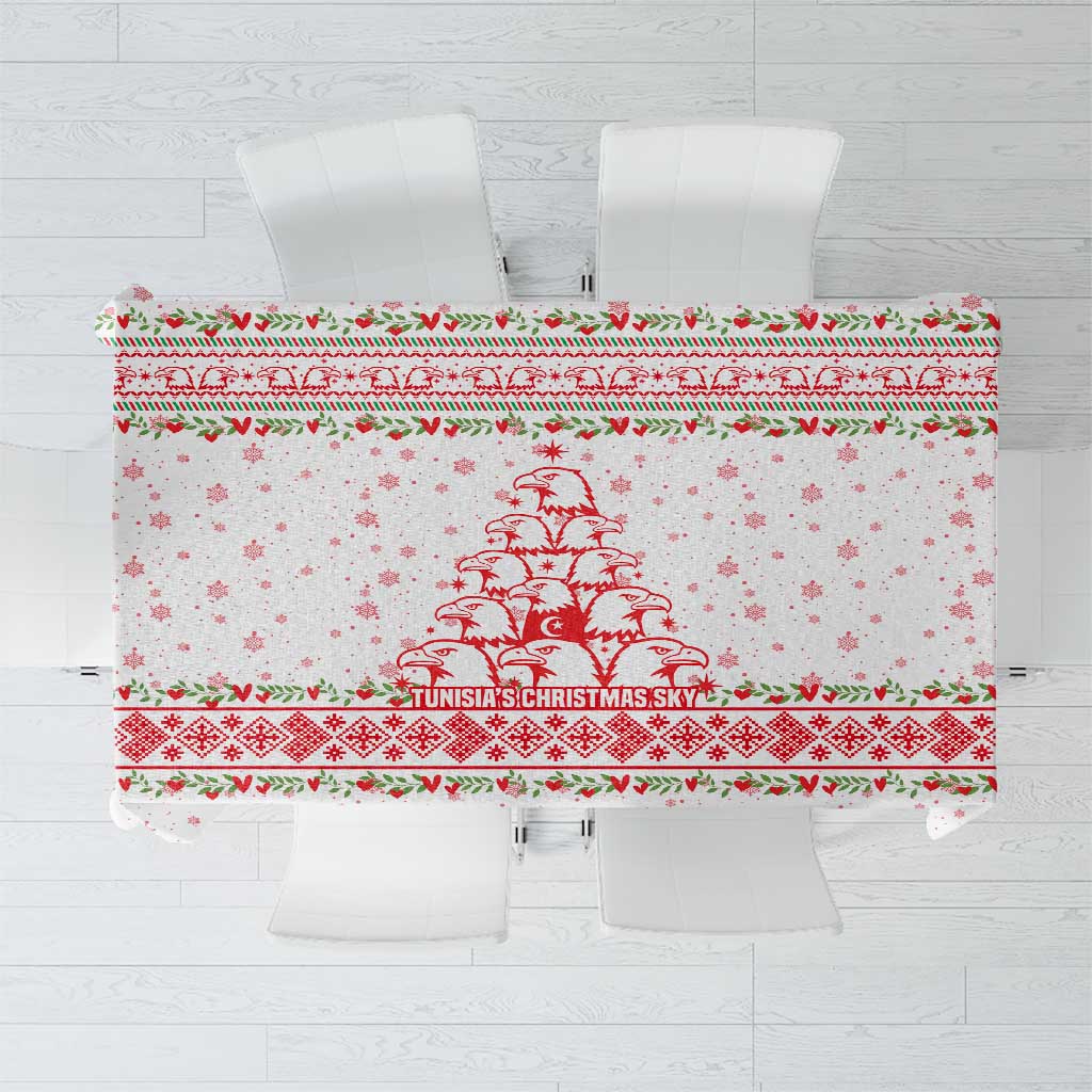 Tunisia Christmas Tablecloth with Red Falcon Tree White Snowflake Pattern and Festive Borders - Wonder Print Shop