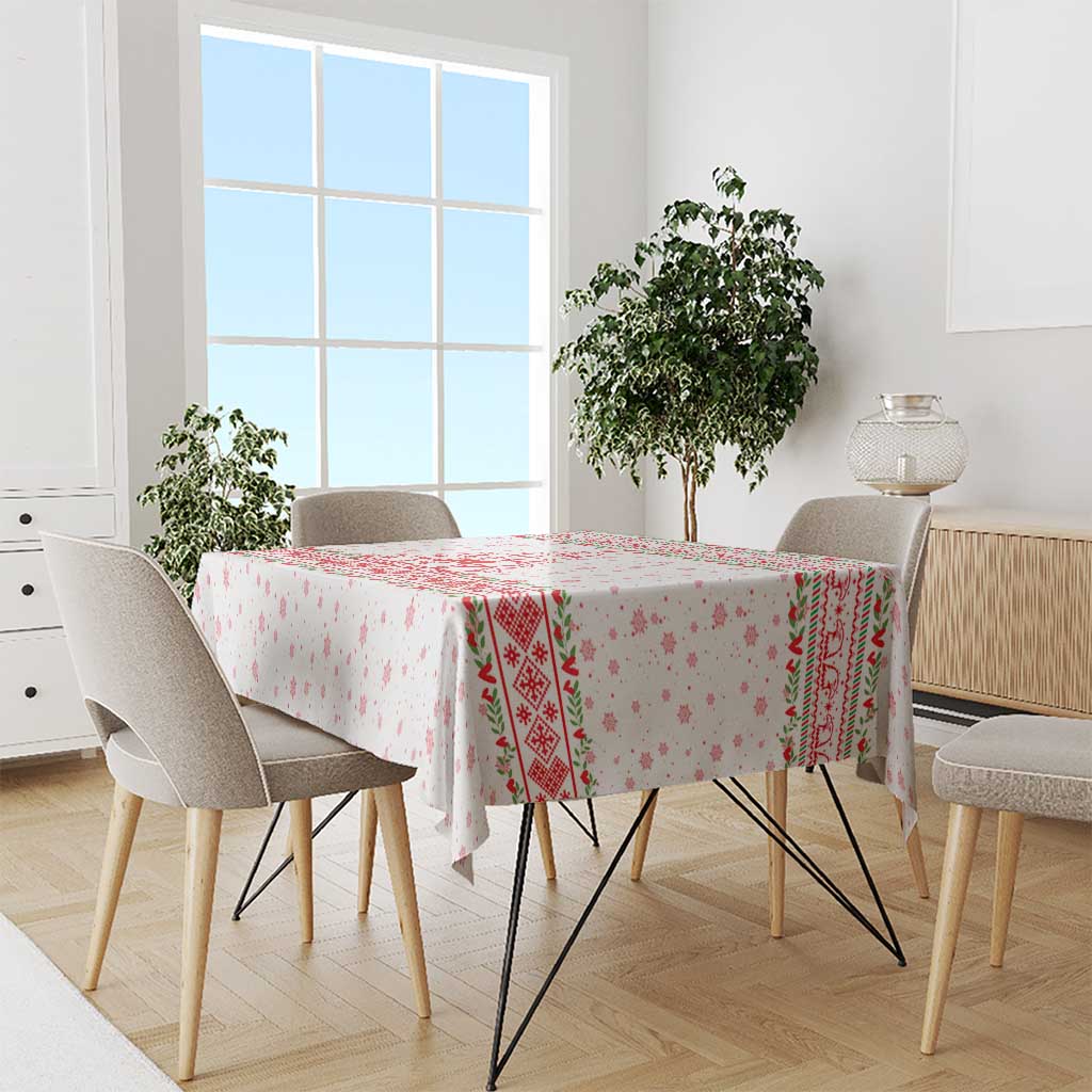 Tunisia Christmas Tablecloth with Red Falcon Tree White Snowflake Pattern and Festive Borders - Wonder Print Shop