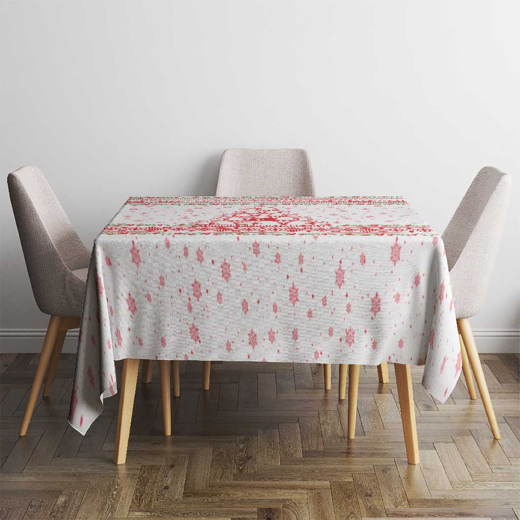 Tunisia Christmas Tablecloth with Red Falcon Tree White Snowflake Pattern and Festive Borders - Wonder Print Shop