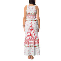 Tunisia Christmas Tank Maxi Dress with Red Falcon Tree White Snowflake Pattern and Festive Borders - Wonder Print Shop
