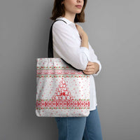 Tunisia Christmas Tote Bag with Red Falcon Tree White Snowflake Pattern and Festive Borders - Wonder Print Shop