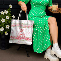 Tunisia Christmas Tote Bag with Red Falcon Tree White Snowflake Pattern and Festive Borders - Wonder Print Shop