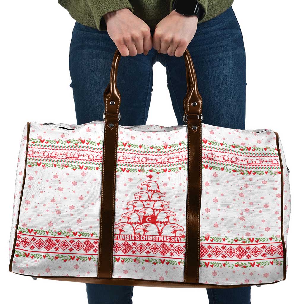 Tunisia Christmas Travel Bag with Red Falcon Tree White Snowflake Pattern and Festive Borders - Wonder Print Shop