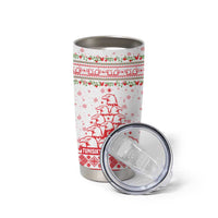 Tunisia Christmas Tumbler Cup with Red Falcon Tree White Snowflake Pattern and Festive Borders - Wonder Print Shop