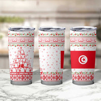 Tunisia Christmas Tumbler Cup with Red Falcon Tree White Snowflake Pattern and Festive Borders - Wonder Print Shop