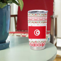 Tunisia Christmas Tumbler Cup with Red Falcon Tree White Snowflake Pattern and Festive Borders - Wonder Print Shop
