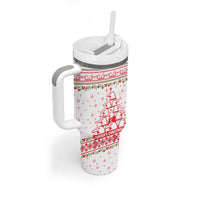 Tunisia Christmas Tumbler With Handle with Red Falcon Tree White Snowflake Pattern and Festive Borders - Wonder Print Shop