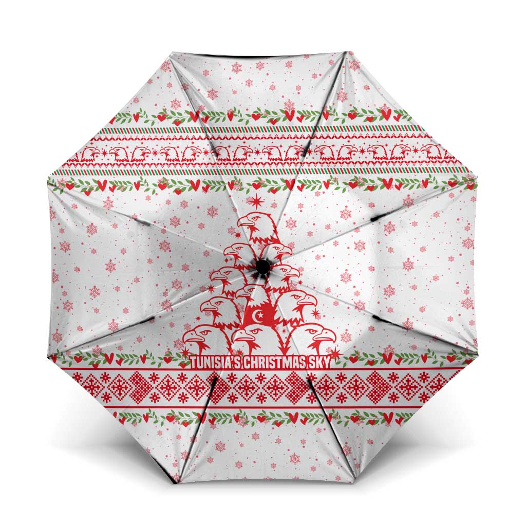 Tunisia Christmas Umbrella with Red Falcon Tree White Snowflake Pattern and Festive Borders - Wonder Print Shop