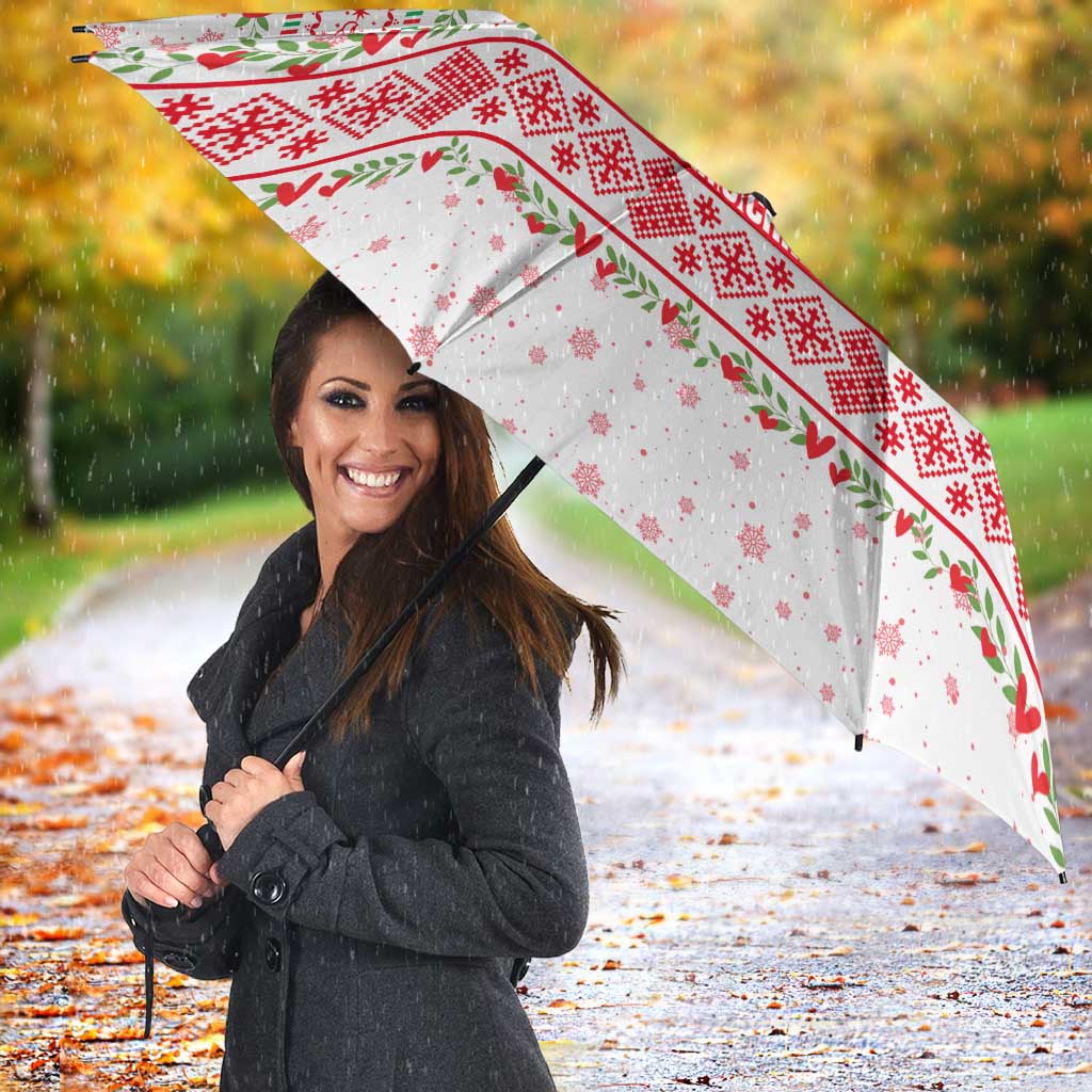 Tunisia Christmas Umbrella with Red Falcon Tree White Snowflake Pattern and Festive Borders - Wonder Print Shop