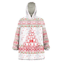 Tunisia Christmas Wearable Blanket Hoodie with Red Falcon Tree White Snowflake Pattern and Festive Borders - Wonder Print Shop
