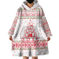 Tunisia Christmas Wearable Blanket Hoodie with Red Falcon Tree White Snowflake Pattern and Festive Borders - Wonder Print Shop