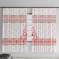 Tunisia Christmas Window Curtain with Red Falcon Tree White Snowflake Pattern and Festive Borders - Wonder Print Shop