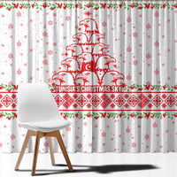 Tunisia Christmas Window Curtain with Red Falcon Tree White Snowflake Pattern and Festive Borders - Wonder Print Shop