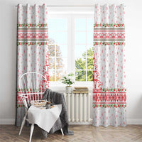 Tunisia Christmas Window Curtain with Red Falcon Tree White Snowflake Pattern and Festive Borders - Wonder Print Shop
