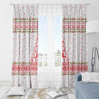 Tunisia Christmas Window Curtain with Red Falcon Tree White Snowflake Pattern and Festive Borders - Wonder Print Shop