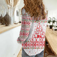 Tunisia Christmas Women Casual Shirt with Red Falcon Tree White Snowflake Pattern and Festive Borders - Wonder Print Shop