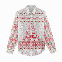 Tunisia Christmas Women Casual Shirt with Red Falcon Tree White Snowflake Pattern and Festive Borders - Wonder Print Shop