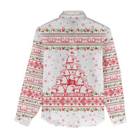 Tunisia Christmas Women Casual Shirt with Red Falcon Tree White Snowflake Pattern and Festive Borders - Wonder Print Shop