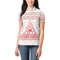 Tunisia Christmas Women Polo Shirt with Red Falcon Tree White Snowflake Pattern and Festive Borders - Wonder Print Shop