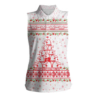 Tunisia Christmas Women Sleeveless Polo Shirt with Red Falcon Tree White Snowflake Pattern and Festive Borders - Wonder Print Shop
