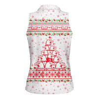 Tunisia Christmas Women Sleeveless Polo Shirt with Red Falcon Tree White Snowflake Pattern and Festive Borders - Wonder Print Shop