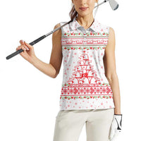 Tunisia Christmas Women Sleeveless Polo Shirt with Red Falcon Tree White Snowflake Pattern and Festive Borders - Wonder Print Shop