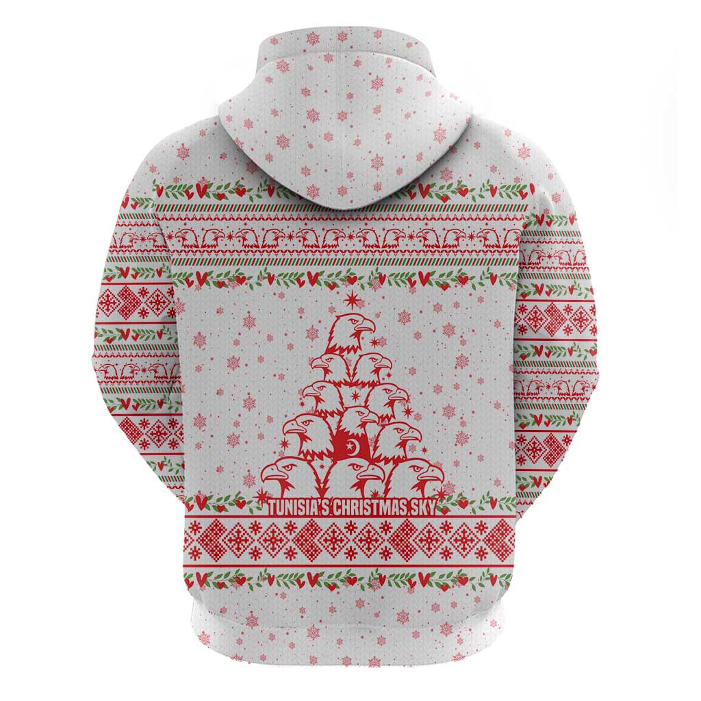 Tunisia Christmas Zip Hoodie with Red Falcon Tree White Snowflake Pattern and Festive Borders - Wonder Print Shop
