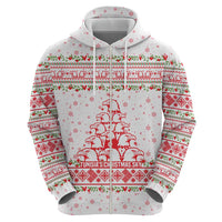 Tunisia Christmas Zip Hoodie with Red Falcon Tree White Snowflake Pattern and Festive Borders - Wonder Print Shop