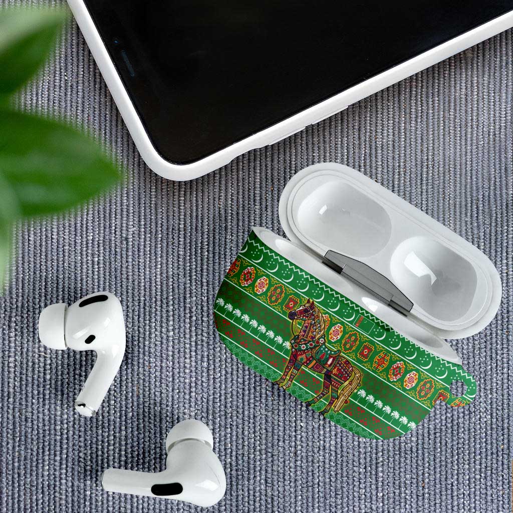 Turkmenistan Christmas AirPods Case with Decorated Horse Crescent Moon Pattern and Traditional Carpet - Wonder Print Shop