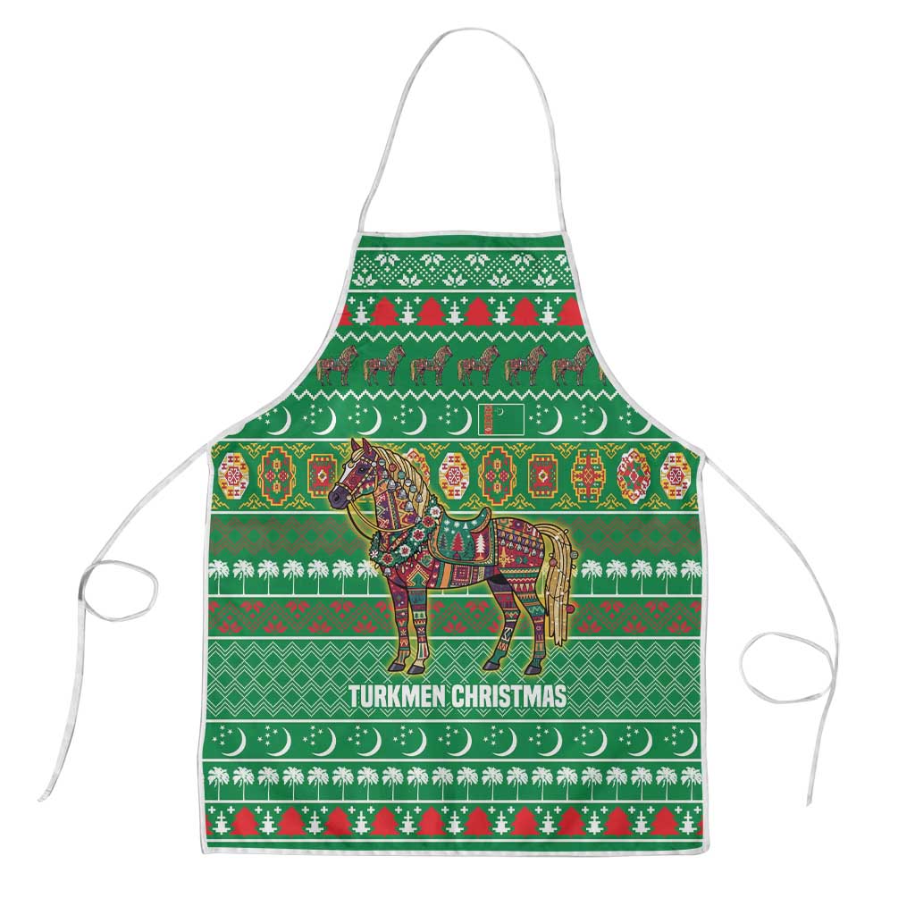 Turkmenistan Christmas Apron with Decorated Horse Crescent Moon Pattern and Traditional Carpet - Wonder Print Shop