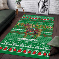 Turkmenistan Christmas Area Rug with Decorated Horse Crescent Moon Pattern and Traditional Carpet - Wonder Print Shop