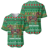 Turkmenistan Christmas Baseball Jersey with Decorated Horse Crescent Moon Pattern and Traditional Carpet - Wonder Print Shop