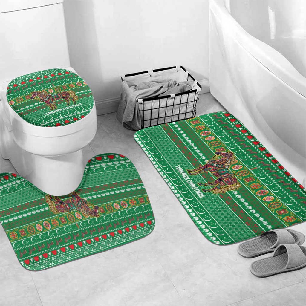 Turkmenistan Christmas Bathroom Set with Decorated Horse Crescent Moon Pattern and Traditional Carpet - Wonder Print Shop