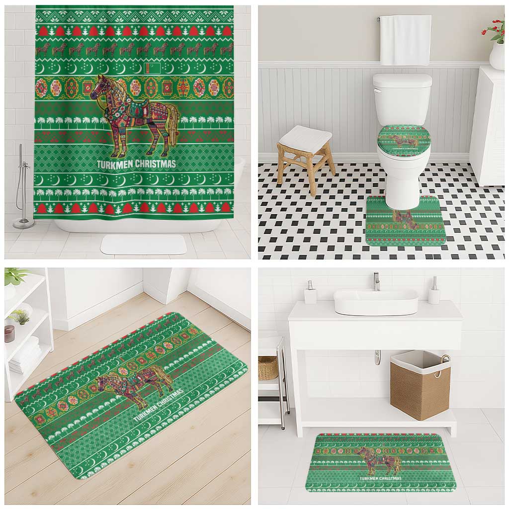Turkmenistan Christmas Bathroom Set with Decorated Horse Crescent Moon Pattern and Traditional Carpet - Wonder Print Shop