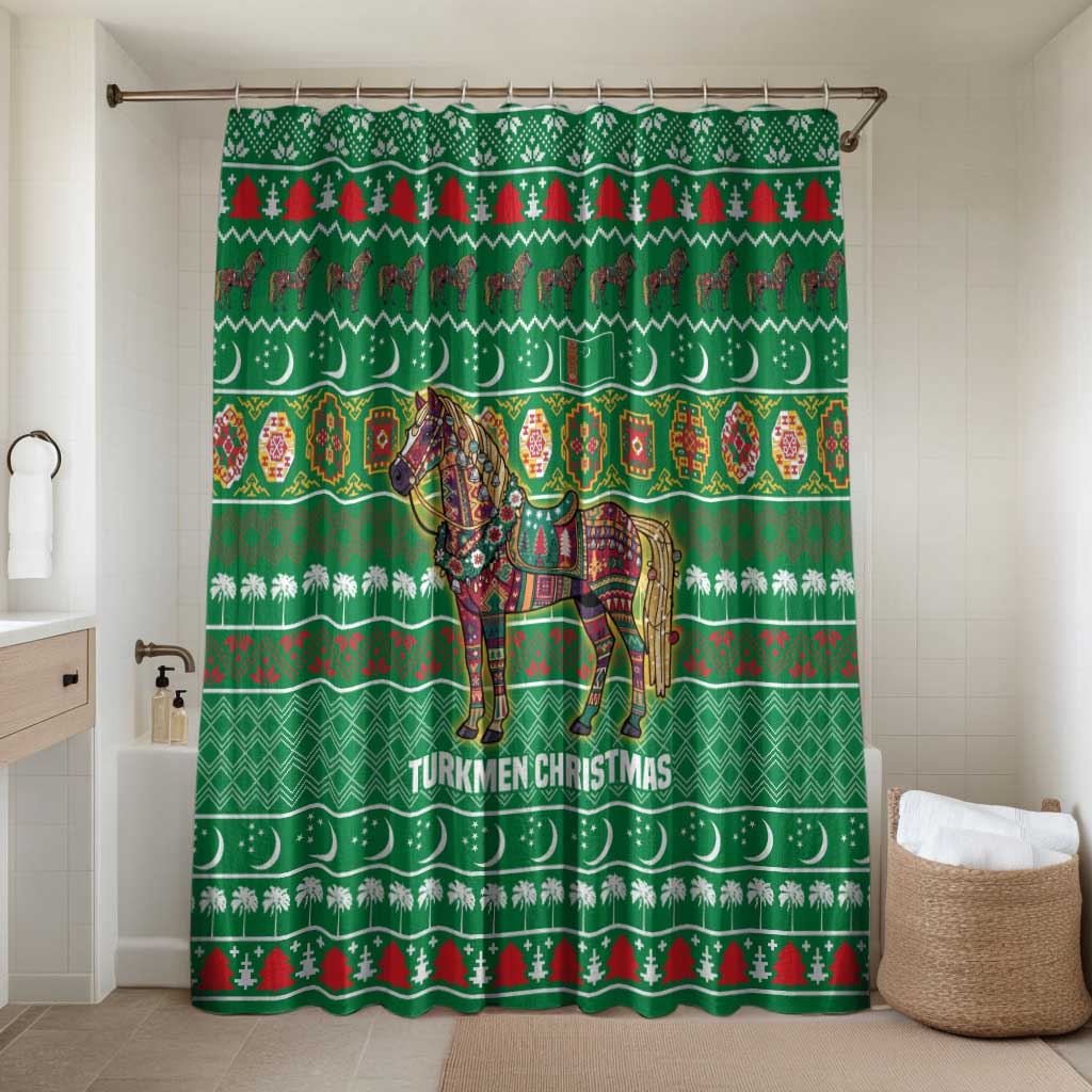 Turkmenistan Christmas Bathroom Set with Decorated Horse Crescent Moon Pattern and Traditional Carpet - Wonder Print Shop