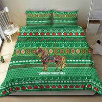 Turkmenistan Christmas Bedding Set with Decorated Horse Crescent Moon Pattern and Traditional Carpet - Wonder Print Shop