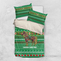 Turkmenistan Christmas Bedding Set with Decorated Horse Crescent Moon Pattern and Traditional Carpet - Wonder Print Shop