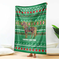 Turkmenistan Christmas Blanket with Decorated Horse Crescent Moon Pattern and Traditional Carpet - Wonder Print Shop