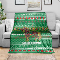 Turkmenistan Christmas Blanket with Decorated Horse Crescent Moon Pattern and Traditional Carpet - Wonder Print Shop