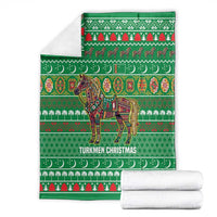 Turkmenistan Christmas Blanket with Decorated Horse Crescent Moon Pattern and Traditional Carpet - Wonder Print Shop