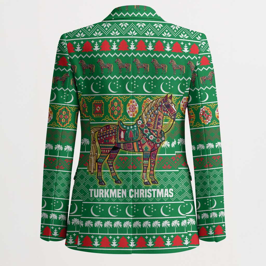 Turkmenistan Christmas Blazer with Decorated Horse Crescent Moon Pattern and Traditional Carpet - Wonder Print Shop