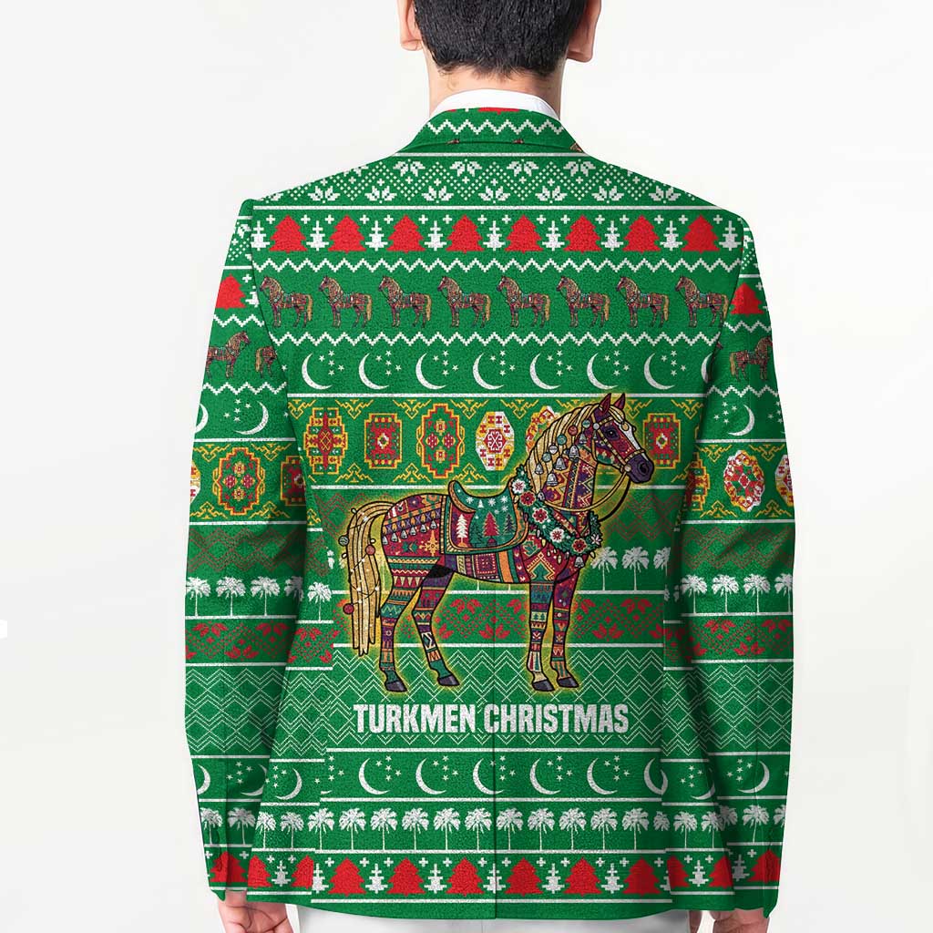Turkmenistan Christmas Blazer with Decorated Horse Crescent Moon Pattern and Traditional Carpet - Wonder Print Shop