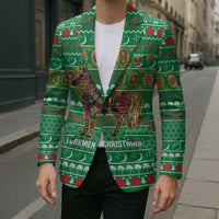 Turkmenistan Christmas Blazer with Decorated Horse Crescent Moon Pattern and Traditional Carpet - Wonder Print Shop