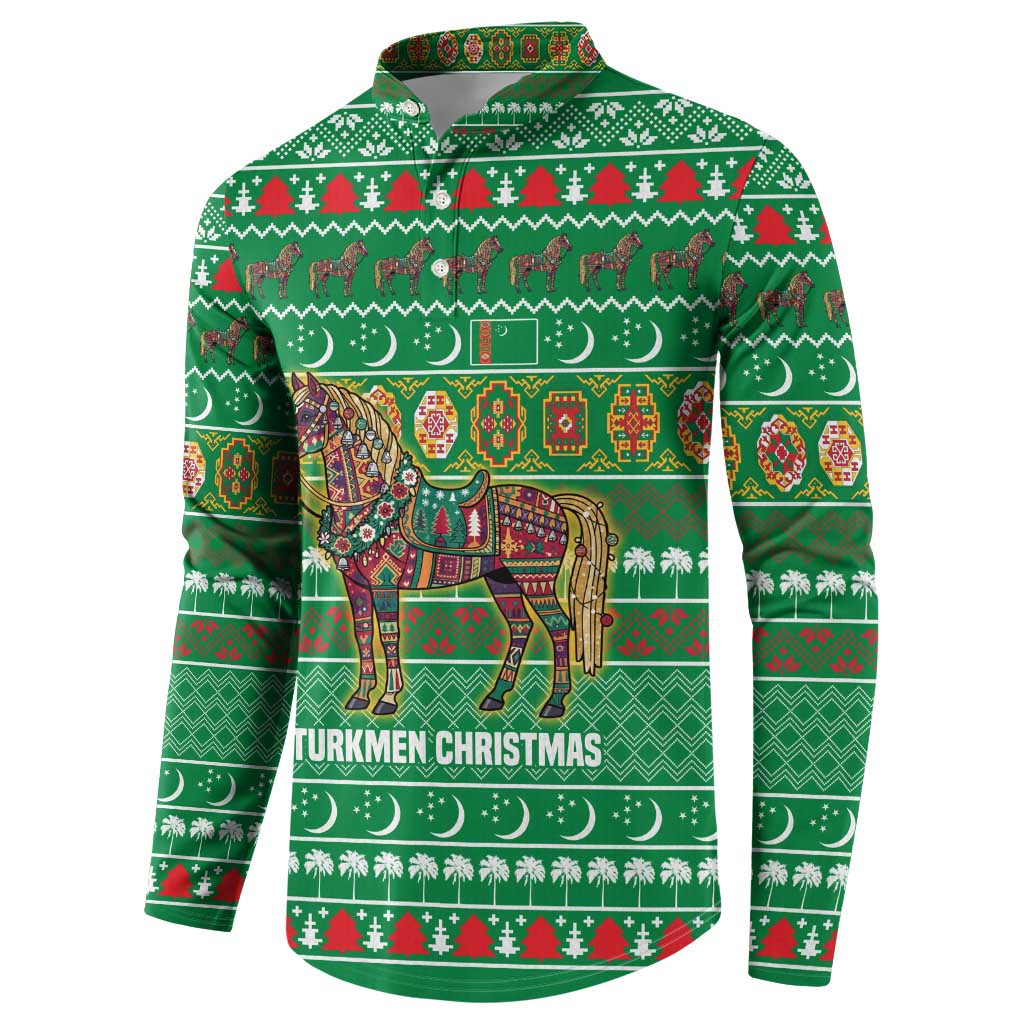 Turkmenistan Christmas Button Sweatshirt with Decorated Horse Crescent Moon Pattern and Traditional Carpet - Wonder Print Shop