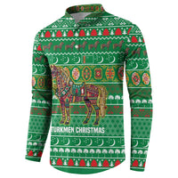 Turkmenistan Christmas Button Sweatshirt with Decorated Horse Crescent Moon Pattern and Traditional Carpet - Wonder Print Shop