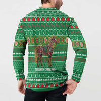 Turkmenistan Christmas Button Sweatshirt with Decorated Horse Crescent Moon Pattern and Traditional Carpet - Wonder Print Shop