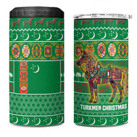 Turkmenistan Christmas 4 in 1 Can Cooler Tumbler with Decorated Horse Crescent Moon Pattern and Traditional Carpet - Wonder Print Shop
