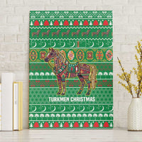 Turkmenistan Christmas Canvas Wall Art with Decorated Horse Crescent Moon Pattern and Traditional Carpet - Wonder Print Shop