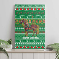 Turkmenistan Christmas Canvas Wall Art with Decorated Horse Crescent Moon Pattern and Traditional Carpet - Wonder Print Shop