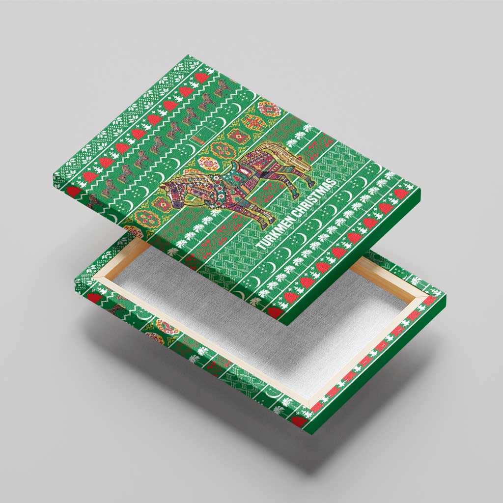 Turkmenistan Christmas Canvas Wall Art with Decorated Horse Crescent Moon Pattern and Traditional Carpet - Wonder Print Shop